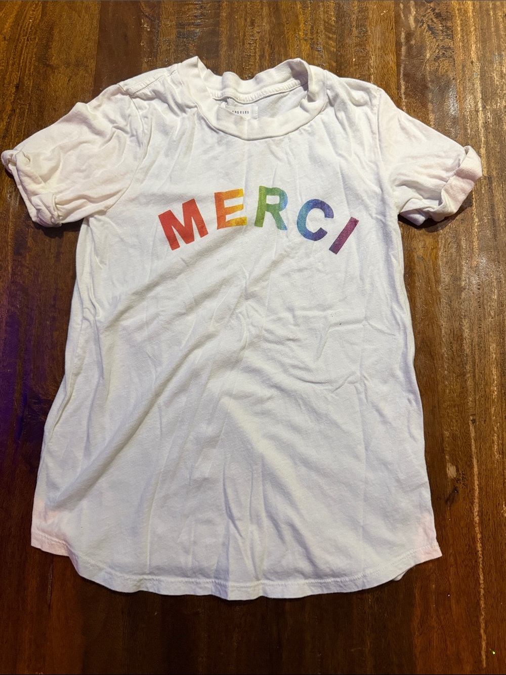 Sol Angeles White Short-Sleeve Tee with Rainbow MERCI Graphic